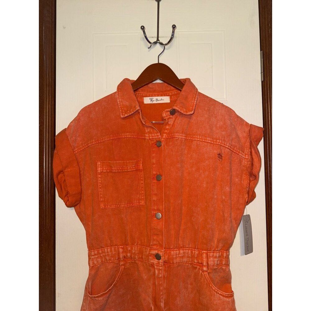 NWT SWEET DUET DISTRESSED DENIM ROMPER IN ORANGE Size Large - Picture 5 of 16